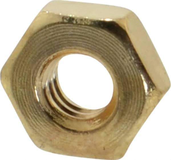 Value Collection - #8-32 UNC Brass Right Hand Machine Screw Hex Nut - 11/32" Across Flats, 1/8" High, Uncoated - Exact Industrial Supply