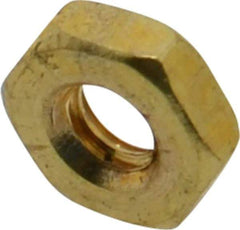 Value Collection - #10-24 UNC Brass Right Hand Machine Screw Hex Nut - 3/8" Across Flats, 1/8" High, Uncoated - Exact Industrial Supply