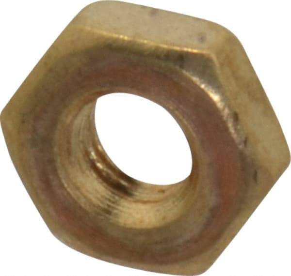 Value Collection - #10-32 UNF Brass Right Hand Machine Screw Hex Nut - 3/8" Across Flats, 1/8" High, Uncoated - Exact Industrial Supply