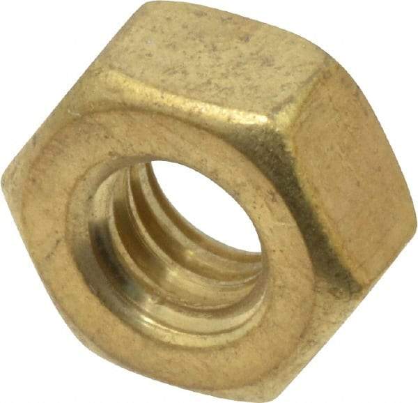 Value Collection - 1/4-20 UNC Brass Right Hand Hex Nut - 7/16" Across Flats, 7/32" High, Uncoated - Exact Industrial Supply