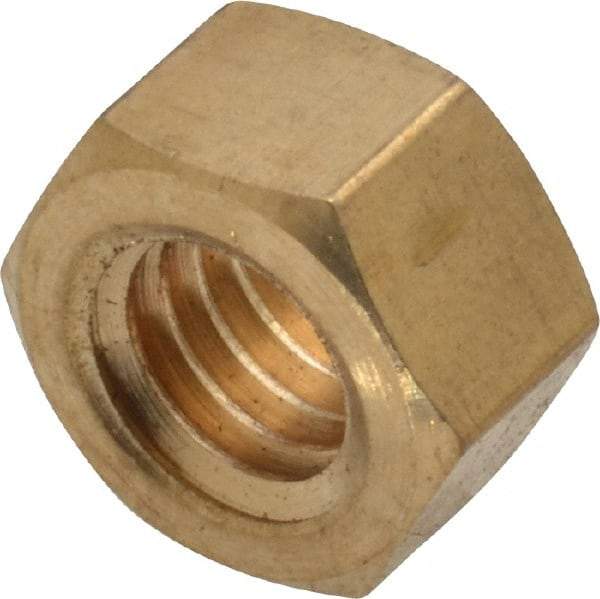 Value Collection - 3/8-16 UNC Brass Right Hand Hex Nut - 9/16" Across Flats, 21/64" High, Uncoated - Exact Industrial Supply