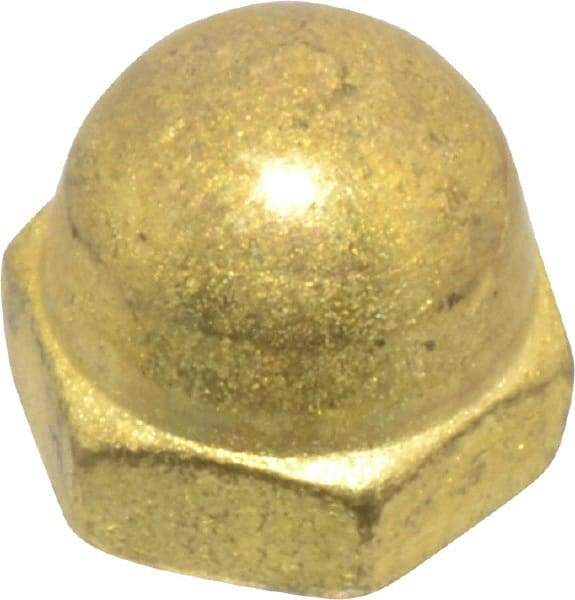 Value Collection - #6-32 UNC, 5/16" Width Across Flats, Uncoated, Brass Acorn Nut - 1/4" Overall Height - Exact Industrial Supply