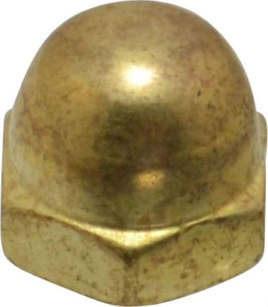 Value Collection - #10-24 UNC, 3/8" Width Across Flats, Uncoated, Brass Acorn Nut - 9/32" Overall Height - Exact Industrial Supply