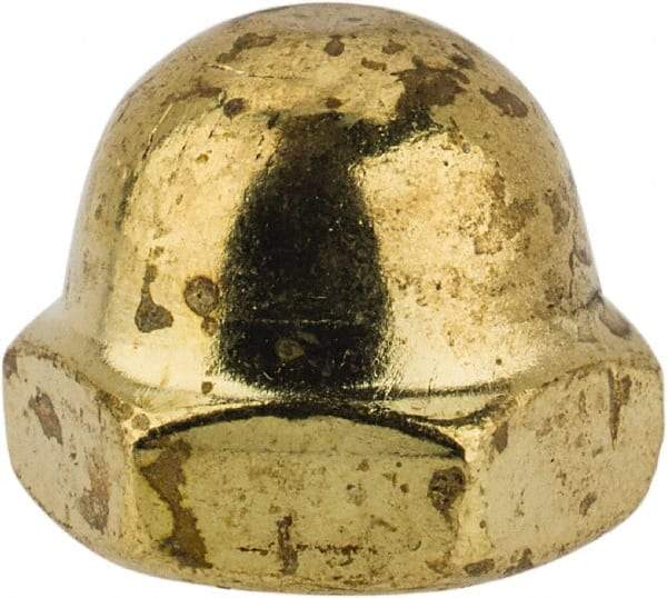 Value Collection - 1/4-20" UNC, 7/16" Width Across Flats, Uncoated, Brass Acorn Nut - 21/64" Overall Height - Exact Industrial Supply