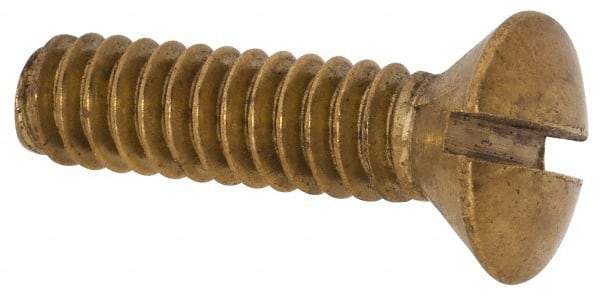 Value Collection - #10-24 UNC, 3/4" OAL Slotted Drive Machine Screw - Oval Head, Brass, Uncoated, Without Washer - Exact Industrial Supply