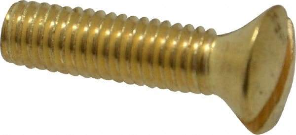 Value Collection - #10-32 UNF, 3/4" OAL Slotted Drive Machine Screw - Oval Head, Brass, Uncoated, Without Washer - Exact Industrial Supply