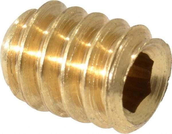 Value Collection - #10-24 UNC, 1/4" OAL, Cup Point Set Screw - Brass, 3/32" Key - Exact Industrial Supply