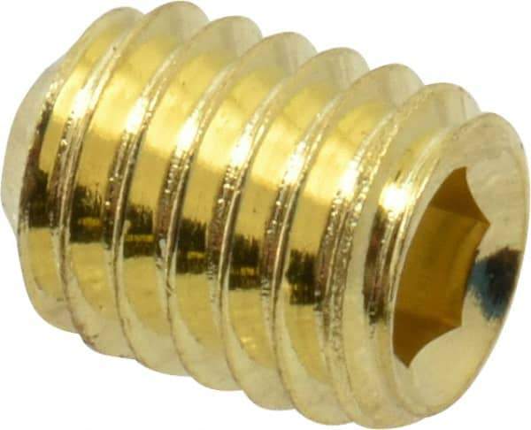 Value Collection - #10-32 UNF, 1/4" OAL, Cup Point Set Screw - Brass, 3/32" Key - Exact Industrial Supply