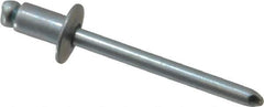 RivetKing - Size 62 Dome Head Steel Open End Blind Rivet - Steel Mandrel, 0.02" to 1/8" Grip, 3/8" Head Diam, 0.192" to 0.196" Hole Diam, 0.325" Length Under Head, 3/16" Body Diam - Exact Industrial Supply