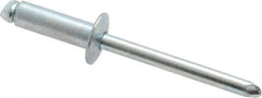 RivetKing - Size 66 Dome Head Steel Open End Blind Rivet - Steel Mandrel, 0.251" to 3/8" Grip, 3/8" Head Diam, 0.192" to 0.196" Hole Diam, 0.575" Length Under Head, 3/16" Body Diam - Exact Industrial Supply