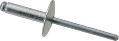 RivetKing - Size 68 Large Flange Dome Head Aluminum Open End Blind Rivet - Steel Mandrel, 0.376" to 1/2" Grip, 5/8" Head Diam, 0.192" to 0.196" Hole Diam, 0.7" Length Under Head, 3/16" Body Diam - Exact Industrial Supply