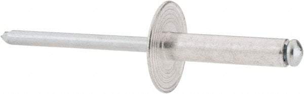 RivetKing - Size 610 Large Flange Dome Head Aluminum Open End Blind Rivet - Steel Mandrel, 0.501" to 5/8" Grip, 5/8" Head Diam, 0.192" to 0.196" Hole Diam, 0.825" Length Under Head, 3/16" Body Diam - Exact Industrial Supply