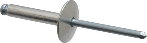 RivetKing - Size 612 Large Flange Dome Head Aluminum Open End Blind Rivet - Steel Mandrel, 0.626" to 3/4" Grip, 5/8" Head Diam, 0.192" to 0.196" Hole Diam, 0.95" Length Under Head, 3/16" Body Diam - Exact Industrial Supply