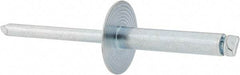 RivetKing - Size 612 Large Flange Dome Head Steel Open End Blind Rivet - Steel Mandrel, 0.626" to 3/4" Grip, 5/8" Head Diam, 0.192" to 0.196" Hole Diam, 0.95" Length Under Head, 3/16" Body Diam - Exact Industrial Supply