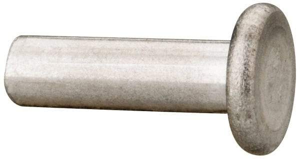 RivetKing - 3/16" Body Diam, Flat Uncoated Aluminum Solid Rivet - 5/8" Length Under Head, Grade 1100F - Exact Industrial Supply