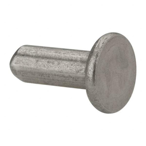 RivetKing - 3/16" Body Diam, Flat Uncoated Stainless Steel Solid Rivet - 1/2" Length Under Head, Grade 18-8 - Exact Industrial Supply