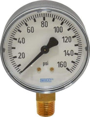 Wika - 2-1/2" Dial, 1/4 Thread, 0-160 Scale Range, Pressure Gauge - Lower Connection Mount, Accurate to 3-2-3% of Scale - Exact Industrial Supply