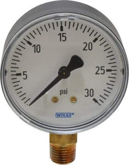 Wika - 2-1/2" Dial, 1/4 Thread, 0-30 Scale Range, Pressure Gauge - Lower Connection Mount, Accurate to 3-2-3% of Scale - Exact Industrial Supply