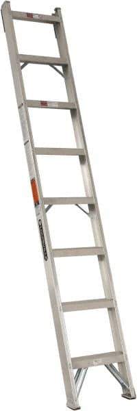 Louisville - 8 Steps, 8' High, Type IA Rating, Aluminum Shelf Ladder - 300 Lb Capacity, 15-1/4" Base Width - Exact Industrial Supply