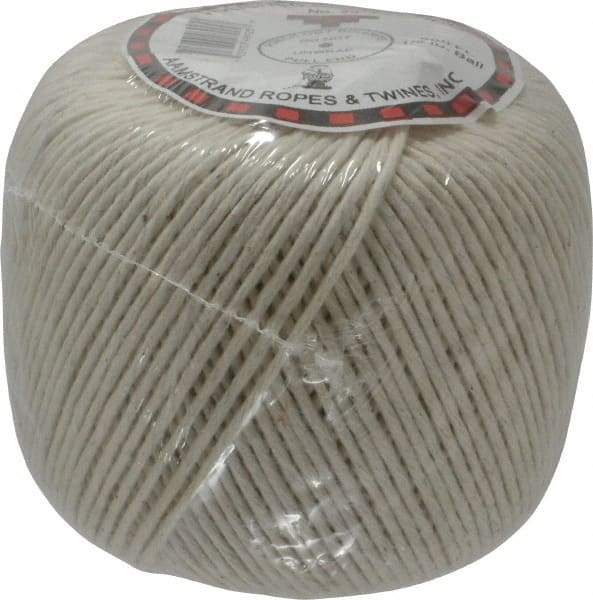 Made in USA - 0.058 Inch Diameter, Cotton Twine Ball - 45 Lbs. Breaking Strength, White, 1,190 Ft. per Lb. - Exact Industrial Supply