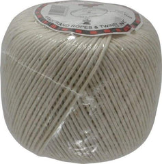 Made in USA - 0.058 Inch Diameter, Cotton Twine Ball - 45 Lbs. Breaking Strength, White, 1,190 Ft. per Lb. - Exact Industrial Supply