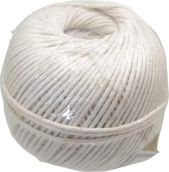 Made in USA - 0.08 Inch Diameter, Cotton Twine Ball - 82 Lbs. Breaking Strength, White, 610 Ft. per Lb. - Exact Industrial Supply