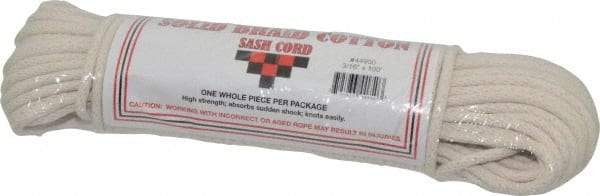 Made in USA - 100' Max Length Cotton Solid Braided Cotton Cord with Reinforced Core - 3/16" Diam, 250 Lb Capacity - Exact Industrial Supply
