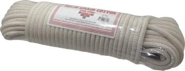 Made in USA - 100' Max Length Cotton Solid Braided Cotton Cord with Reinforced Core - 3/8" Diam, 925 Lb Capacity - Exact Industrial Supply
