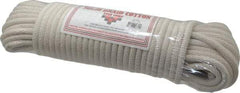 Made in USA - 100' Max Length Cotton Solid Braided Cotton Cord with Reinforced Core - 3/8" Diam, 925 Lb Capacity - Exact Industrial Supply