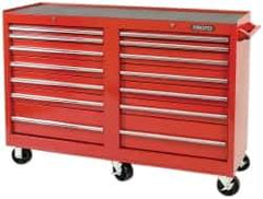 Proto - 1,800 Lb Capacity, 14 Drawer Mobile Workstation - 54" Wide x 18" Deep x 42" High, Steel, Red - Exact Industrial Supply