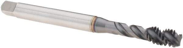 Emuge - 1/4-20 UNC 3 Flute 2B Bottoming Spiral Flute Tap - Cobalt, TiCN Finish, 3.15" OAL, Right Hand Flute, Right Hand Thread, Series Enorm - Exact Industrial Supply