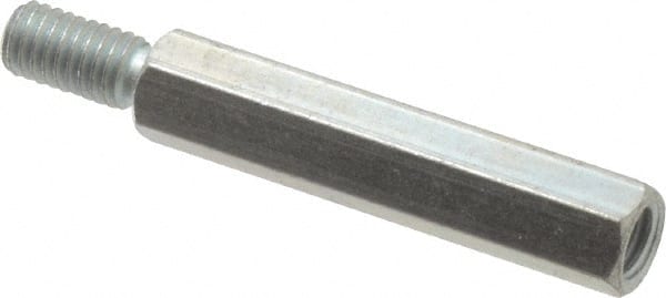 #10-32, 3/4″ OAL, 1/2″ Across Flats, Steel Male/Female Hex Circuit Board Standoff Fully Threaded, 3/8″ Body Length, 3/8″ Thread Length, 3/16″ Thread Depth, Grade 12L14, Zinc-Plated