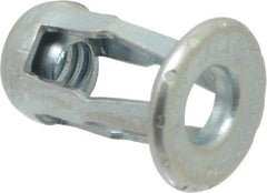 Au-Ve-Co Products - #10-24 UNC Thread, Zinc Plated, Steel, Screwdriver Installed Rivet Nut - 1/64 to 3/16" Grip, 17/32" Flange Diam, 0.716" Long - Exact Industrial Supply