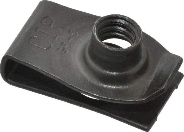 Value Collection - 1/4-20 Screw, 0.025 to 0.15" Thick, Spring Steel Extruded Tapped Hole U Nut - 17/32" Center Edge, Black Phosphate Finish - Exact Industrial Supply