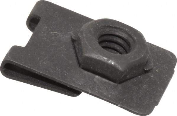 Value Collection - 1/4-20 Screw, 0.032 to 0.093" Thick, Spring Steel J Nut Retainer - 1/2" Center Edge, Black Phosphate Finish - Exact Industrial Supply