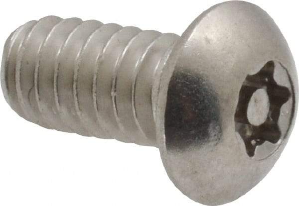 Made in USA - 1/4-20 UNC, 1/2" Length Under Head Torx Drive Machine Screw - Button Head, Grade 18-8 Stainless Steel, Uncoated, Without Washer - Exact Industrial Supply