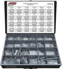 Value Collection - 2,325 Piece, 1/16 to 1/4" Pin Diam, Extended Prong Cotter Pin Assortment - 3/4 to 3" Long, Grade 2 Steel - Exact Industrial Supply