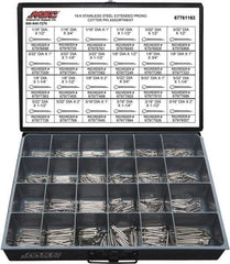 Value Collection - 1,250 Piece, 1/16 to 3/16" Pin Diam, Extended Prong Cotter Pin Assortment - 1/2 to 2" Long, 18-8 Stainless Steel - Exact Industrial Supply