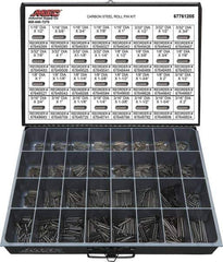 Value Collection - 157 Piece, 1/16 to 3/16" Pin Diam, Spring Pin Assortment - 1/2 to 2" Long, Grade 2 Steel - Exact Industrial Supply