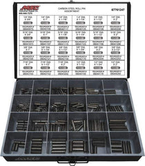 Value Collection - 320 Piece, 1/4 to 1/2" Pin Diam, Spring Pin Assortment - 1-3/4 to 2" Long, Grade 2 Steel - Exact Industrial Supply