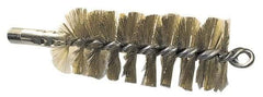 Schaefer Brush - 4-1/2" Brush Length, 3-3/4" Diam, Double Stem, Single Spiral Tube Brush - 8" Long, Brass, 1/4" NPSM Male Connection - Exact Industrial Supply