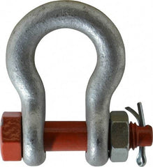 Campbell - 1/2" Nominal Chain Size, 3.33 Ton Alloy Steel Bolt Anchor Shackle - 1/2" Diam, 5/8" Pin Diam, 1-15/16" High x 13/16" Wide Inside Jaw, 1-1/4" Inside Width, 1-1/4" Max Body Thickness - Exact Industrial Supply