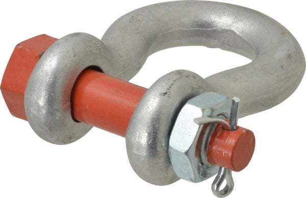 Campbell - 3/4" Nominal Chain Size, 7 Ton Alloy Steel Bolt Anchor Shackle - 3/4" Diam, 7/8" Pin Diam, 2-13/16" High x 1-1/4" Wide Inside Jaw, 1-13/16" Inside Width, 1-3/4" Max Body Thickness - Exact Industrial Supply