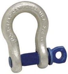 Campbell - 2" Nominal Chain Size, 35 Ton Carbon Steel Bolt Anchor Shackle - 2" Diam, 2-1/4" Pin Diam, 7-3/4" High x 3-1/4" Wide Inside Jaw, 5-3/4" Inside Width, 4-7/8" Max Body Thickness - Exact Industrial Supply