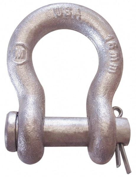 CM - 5/8" Nominal Chain Size, 3 Ton Carbon Steel Loose Anchor Shackle - 5/8" Diam, 3/4" Pin Diam, 2-7/16" High x 1-1/16" Wide Inside Jaw, 1-9/16" Inside Width, 1-7/16" Max Body Thickness - Exact Industrial Supply