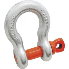 Campbell - 1-1/4" Nominal Chain Size, 18 Ton Alloy Steel Screw Anchor Shackle - 1-1/4" Diam, 1-3/8" Pin Diam, 4-1/2" High x 2" Wide Inside Jaw, 3-1/4" Inside Width, 3" Max Body Thickness - Exact Industrial Supply