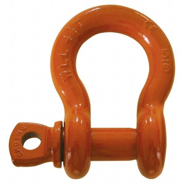 CM - 1-3/4" Nominal Chain Size, 34 Ton Alloy Steel Screw Anchor Shackle - 1-3/4" Diam, 2" Pin Diam, 7" High x 2-7/8" Wide Inside Jaw, 4-3/4" Inside Width, 4" Max Body Thickness - Exact Industrial Supply