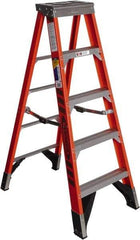 Werner - 4 Steps, 5' High, Type IAA Rating, Fiberglass Step Ladder - 375 Lb Capacity, 24-1/4" Base Width - Exact Industrial Supply