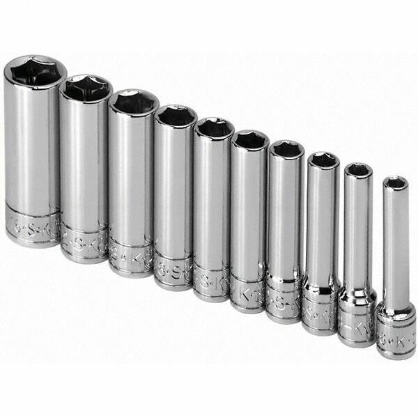 SK - 1/4" Drive Deep Socket Set - 3/16 to 9/16", Inch Measurement Standard - Exact Industrial Supply