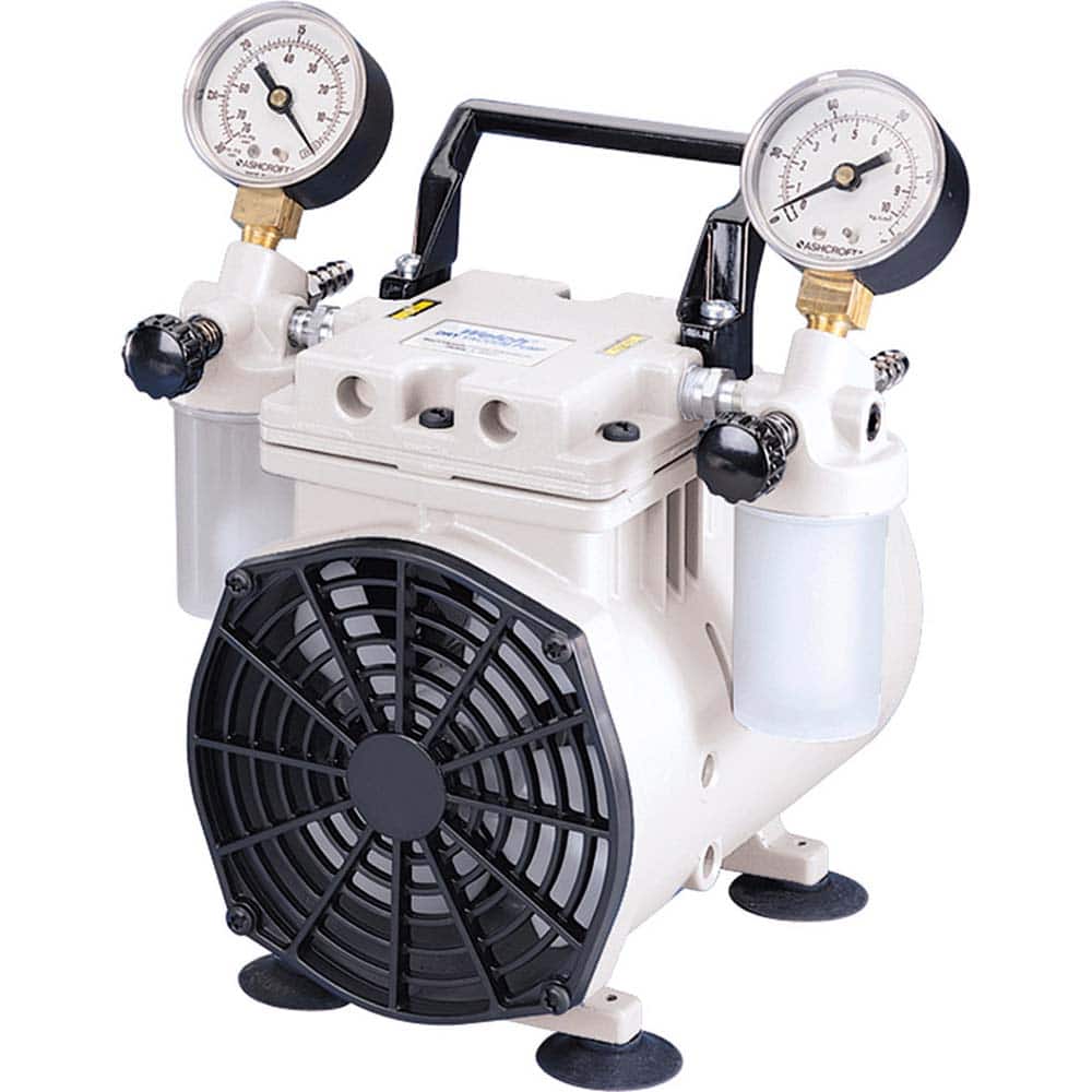 Welch - Piston-Type Vacuum Pumps; Horsepower: .25 ; Cubic Feet per Minute: 1.60 ; Vacuum Pressure (In/Hg): 70.00 ; Voltage: 115V ; Height (Inch): 9 ; Length (Inch): 10 - Exact Industrial Supply